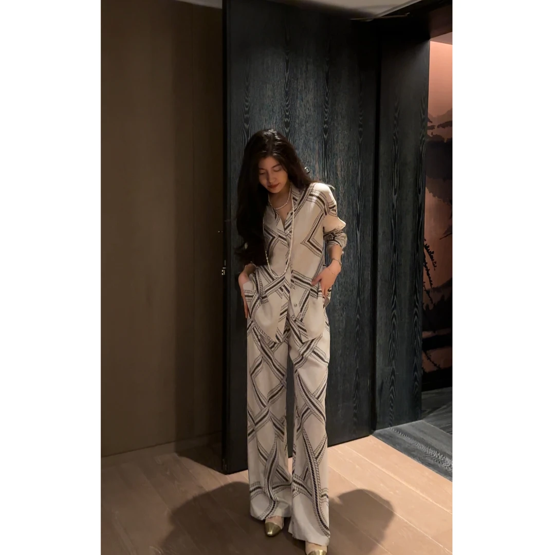 【N·COU】25春新款【时髦姐姐】几何图案亚麻马甲衬衫套装DY80501