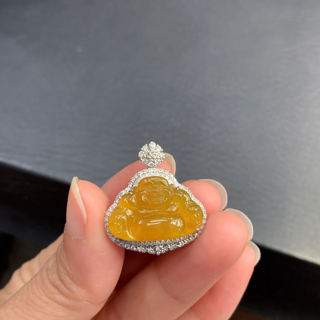 吊坠(不含链)18K金镶嵌翡翠