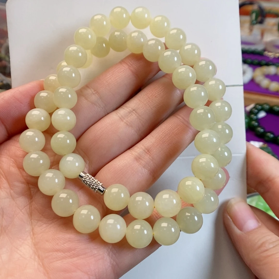 和田玉手链未镶嵌微瑕冰黄口