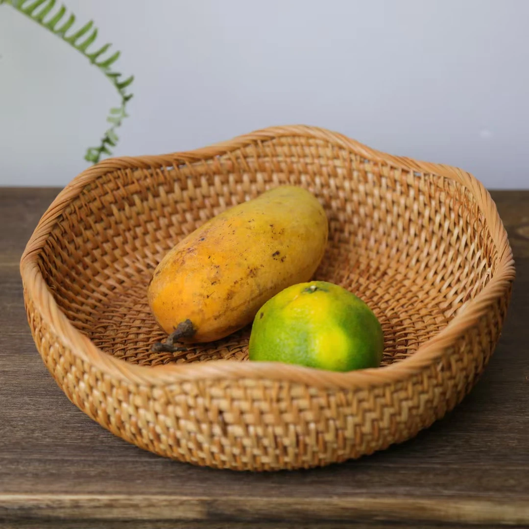 H越南秋藤手工编织20*6花边波浪干果水果糖果果盘圆形创意家用