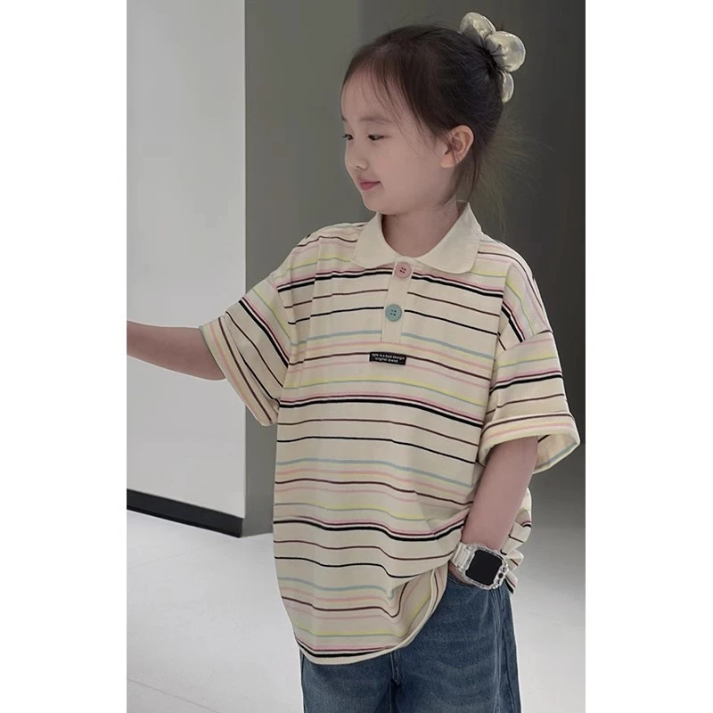 女童短袖T恤2025夏装新款儿童中大童POLO衫上衣 T25294