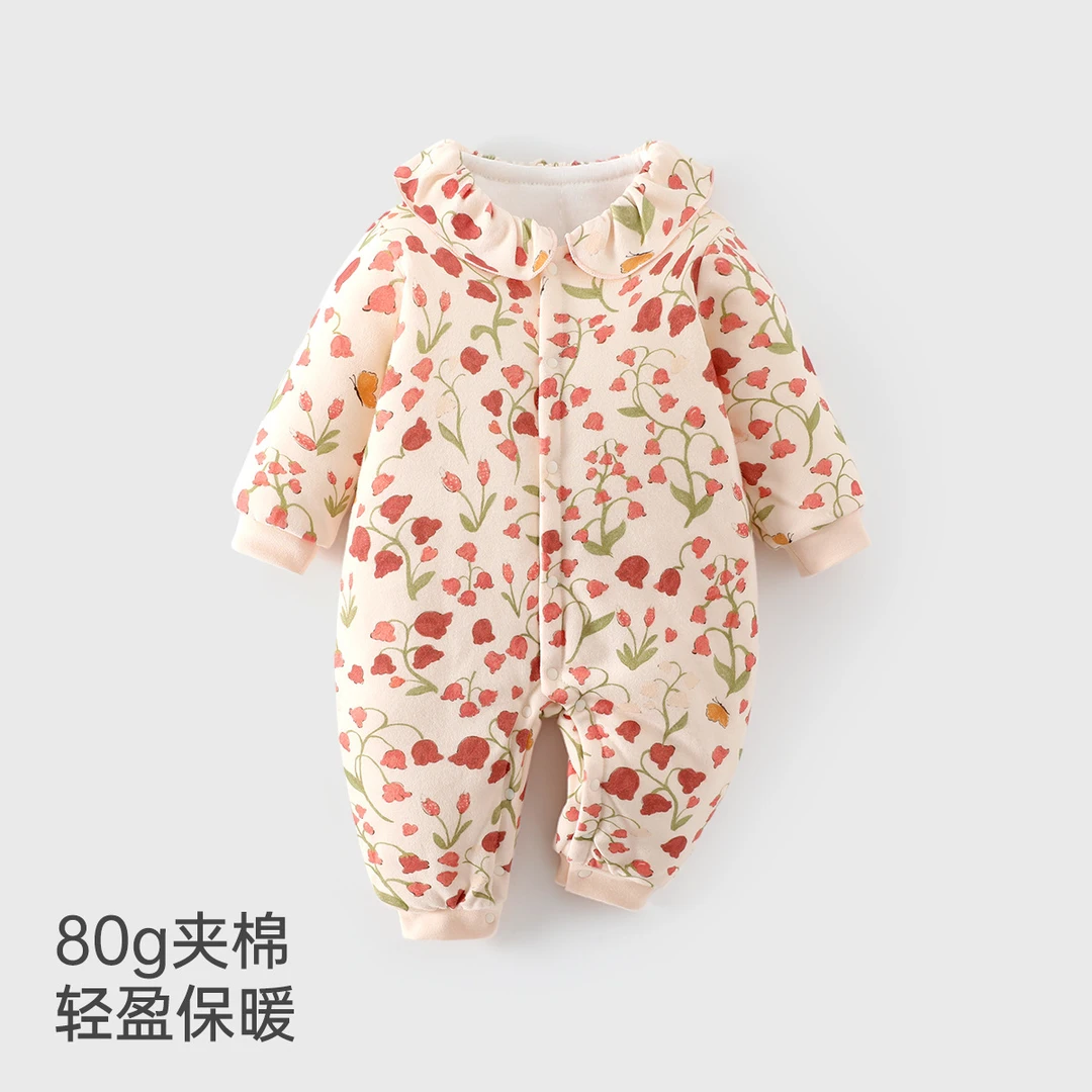 a类安阳婴童装女宝宝连体衣翻领长袖公主风婴儿80克夹棉冬装爬服