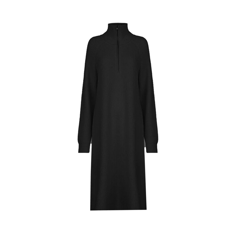 圣迪奥女装罗纹高领拼接宽松中长款针织连衣裙S234Z3518