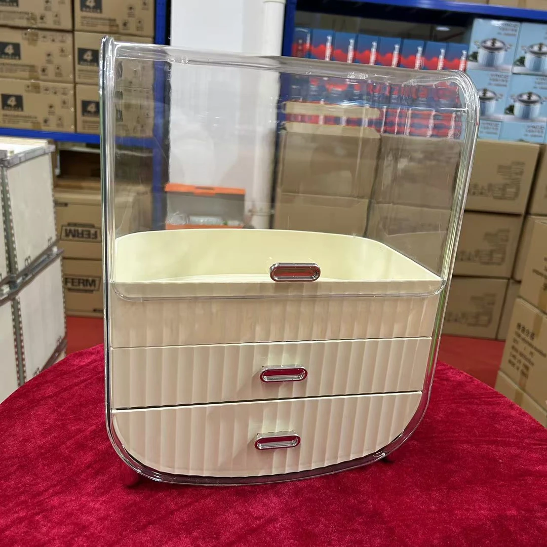 轻奢化妆品收纳盒大容防尘透明桌面梳妆台护肤口红置物架