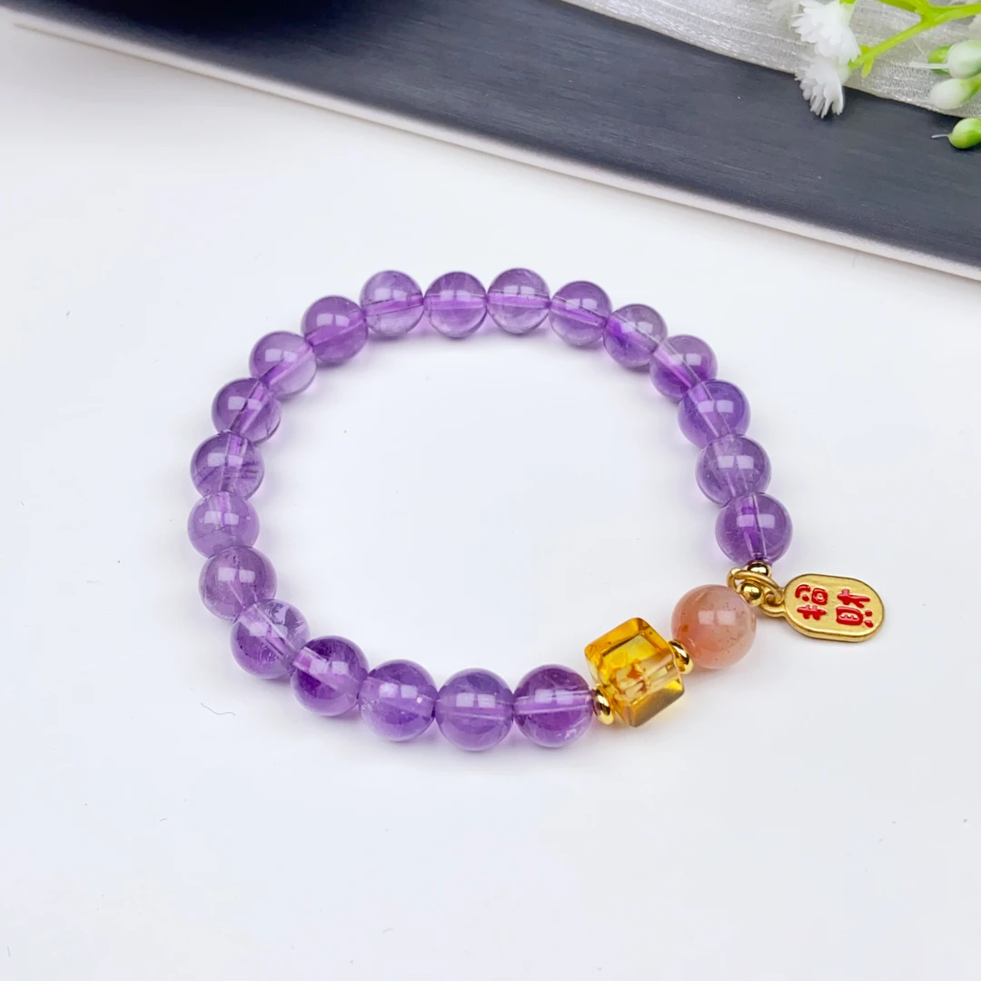 【麦子家族年终大促】天然水晶紫水晶手串时尚百搭礼物 D3129