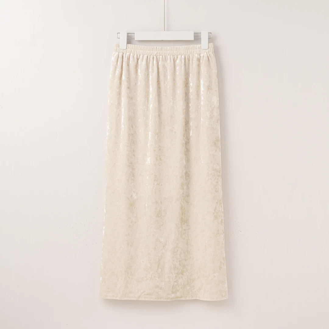 Q2434【特价-占单者限购】丝绒法式优雅金钻中长款半身裙A5622