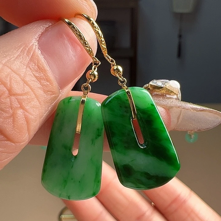 翡翠耳饰18K金镶嵌耳饰AB款