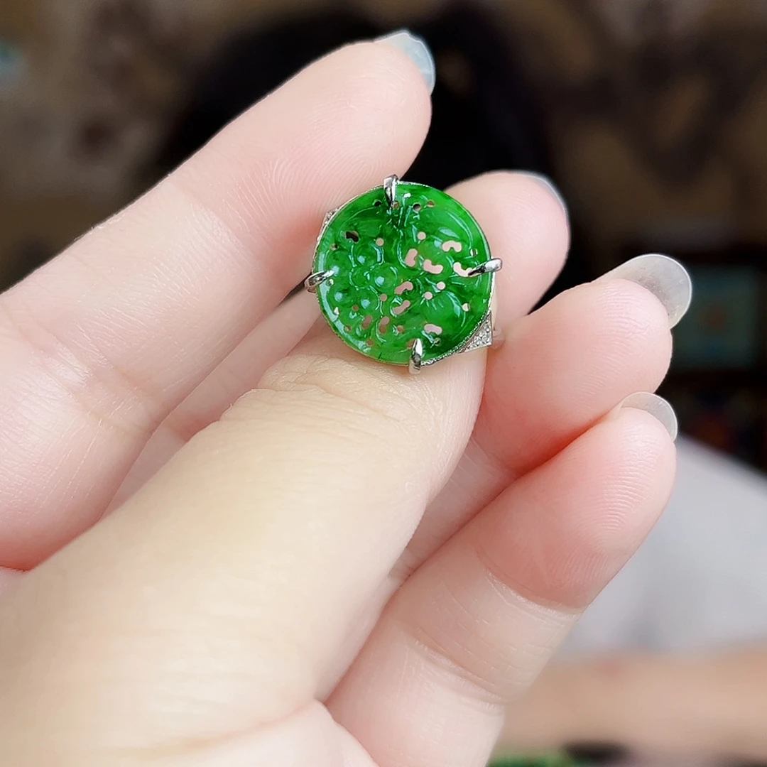 翡翠银S925镶嵌套链戒指