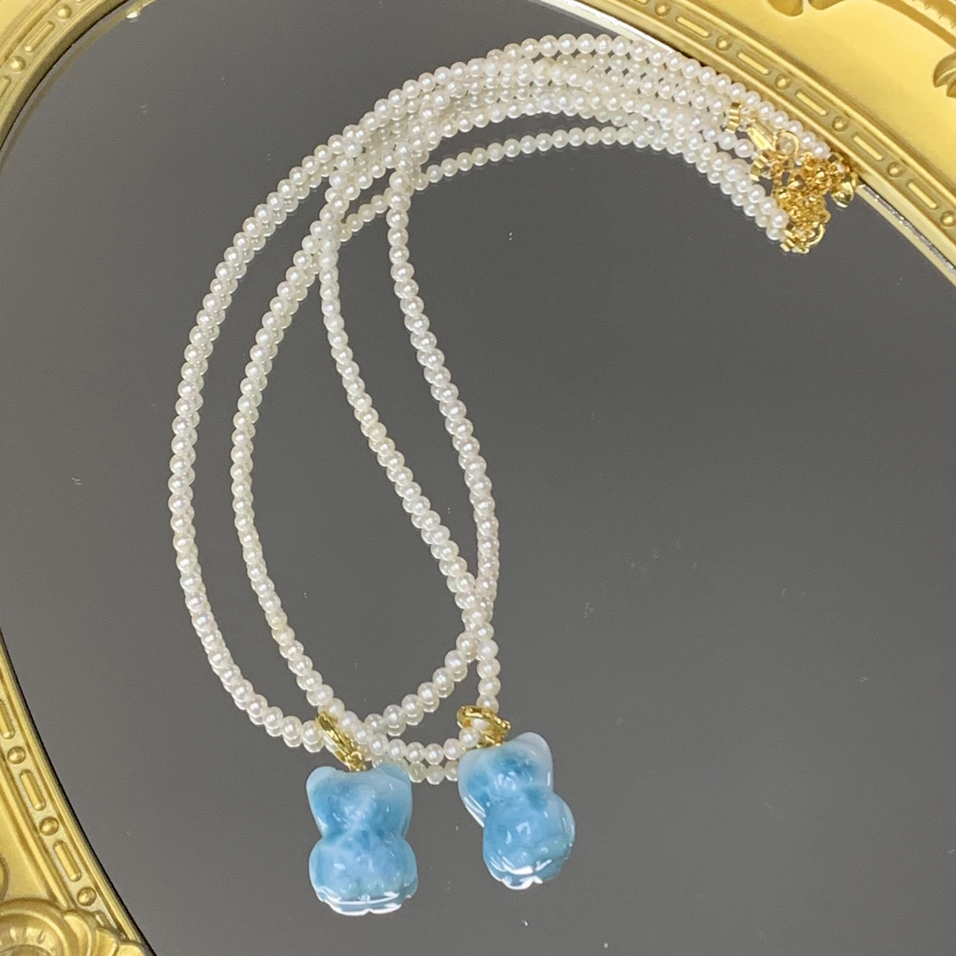 •天然海纹小熊珍珠锁骨项链B301多样性发其一哦