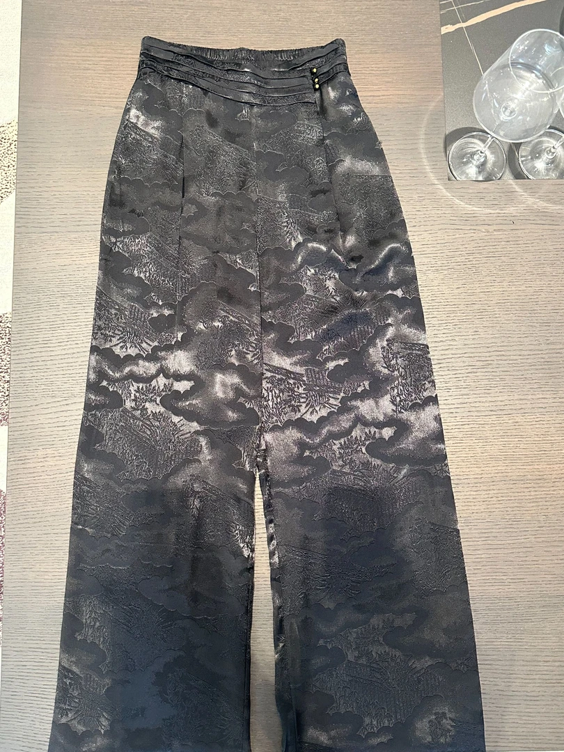 Momo2025夏季新款新中式国风提花直筒裤休闲百搭高级时尚