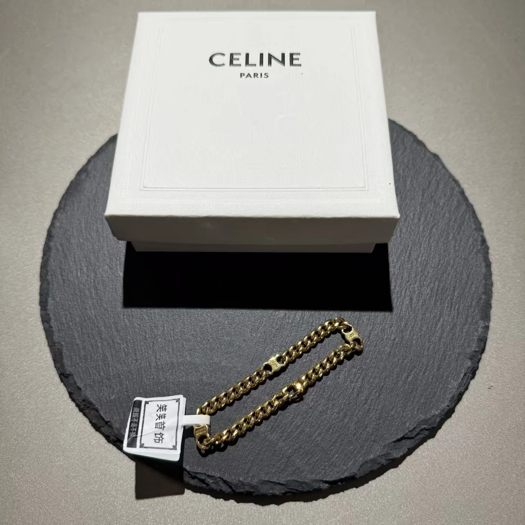 未使用 Celine/思琳  金色 凯旋门logo 手链