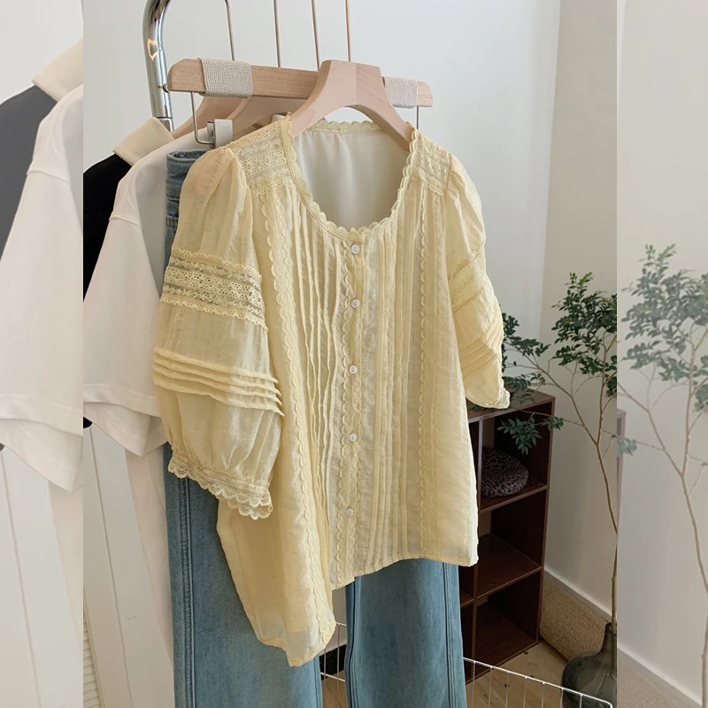 短袖衬衫女大码显瘦夏季新款上衣法式别致宽松轻奢高级小众女装