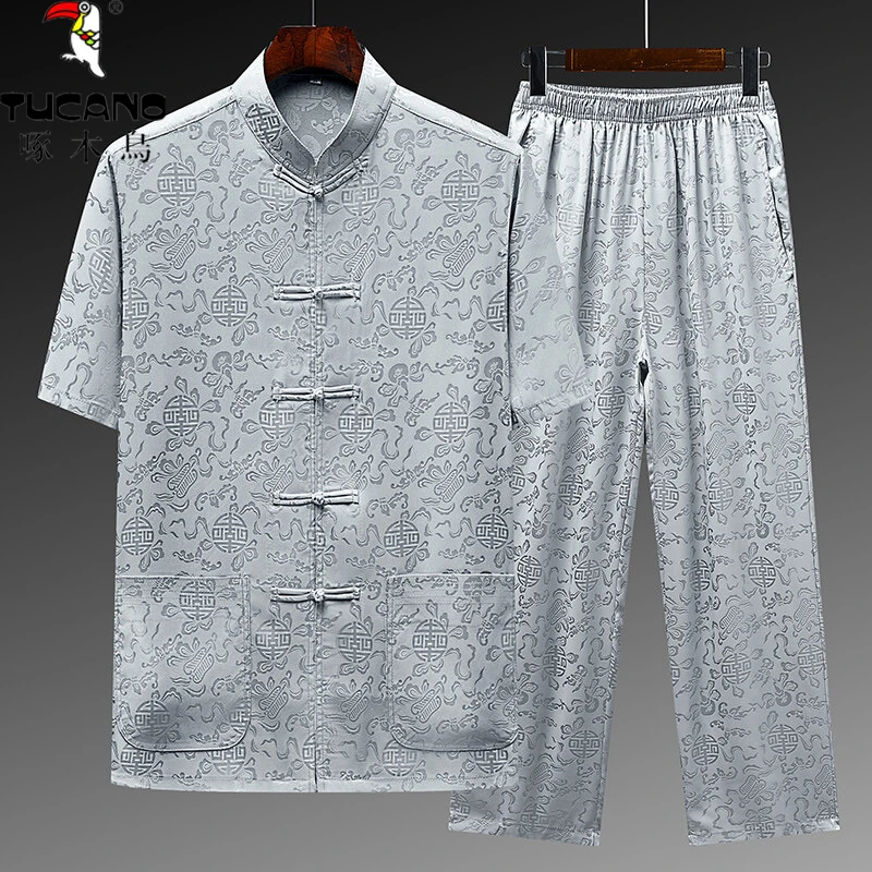 TUCANO/啄木鳥唐装中老年男爸爸夏装套装老年夏装男新中式国风