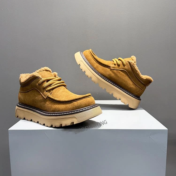 2025秋冬新款时尚男鞋保暖覆古鞋休闲厚底增高英伦加绒男马丁靴
