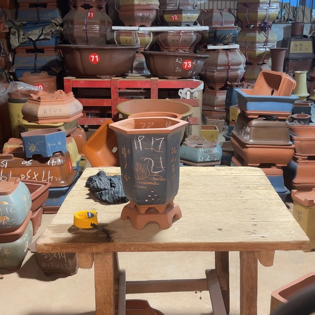 紫砂花盆六方盆一个