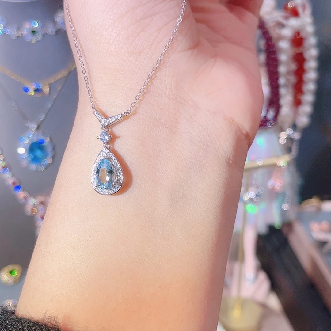 海蓝宝石颈饰银S925镶嵌