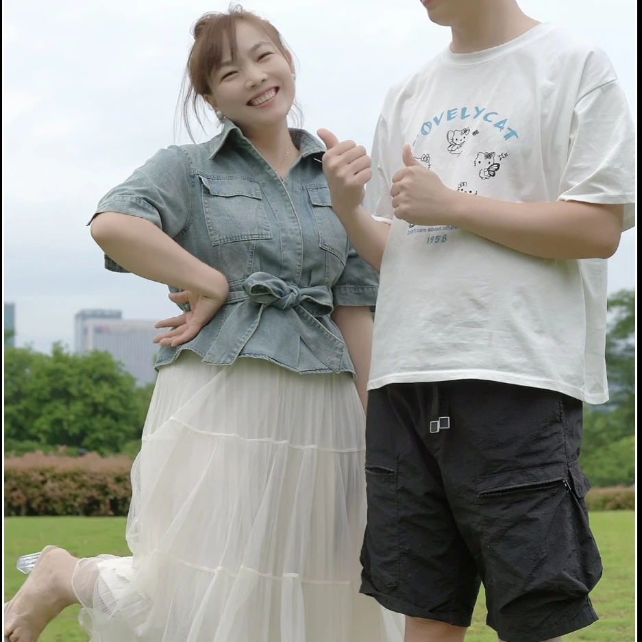 复古做旧牛仔短袖外套网纱半身裙两件套