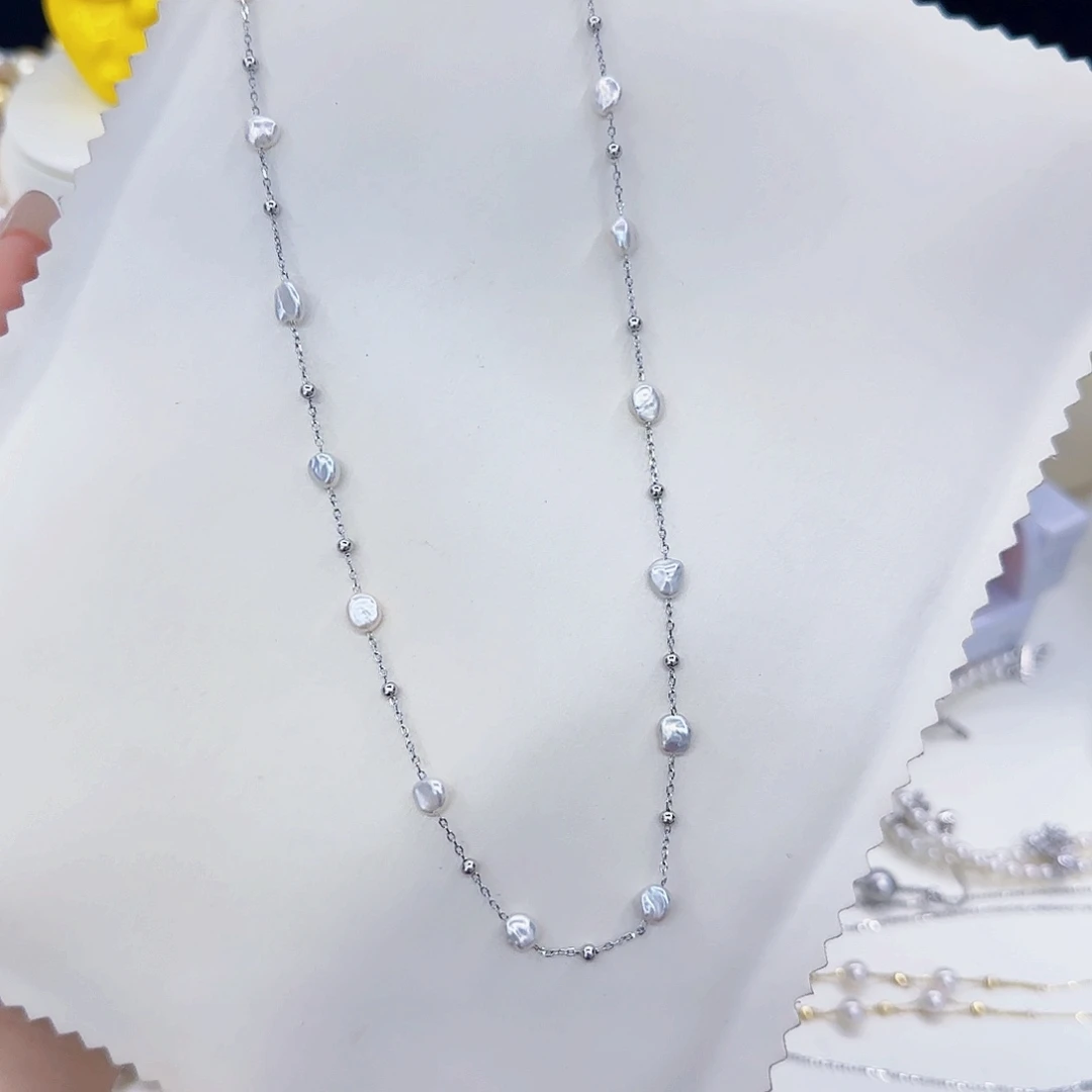 两***儿淡水珍珠银S925镶嵌颈饰