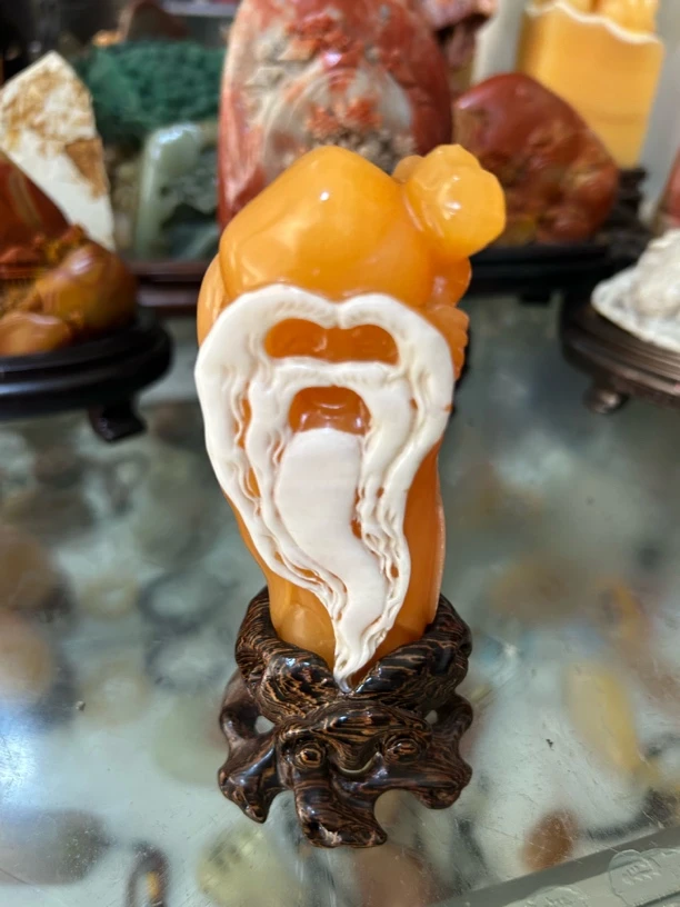 寿比南山，大寿星，印尼金田黄石雕工艺品