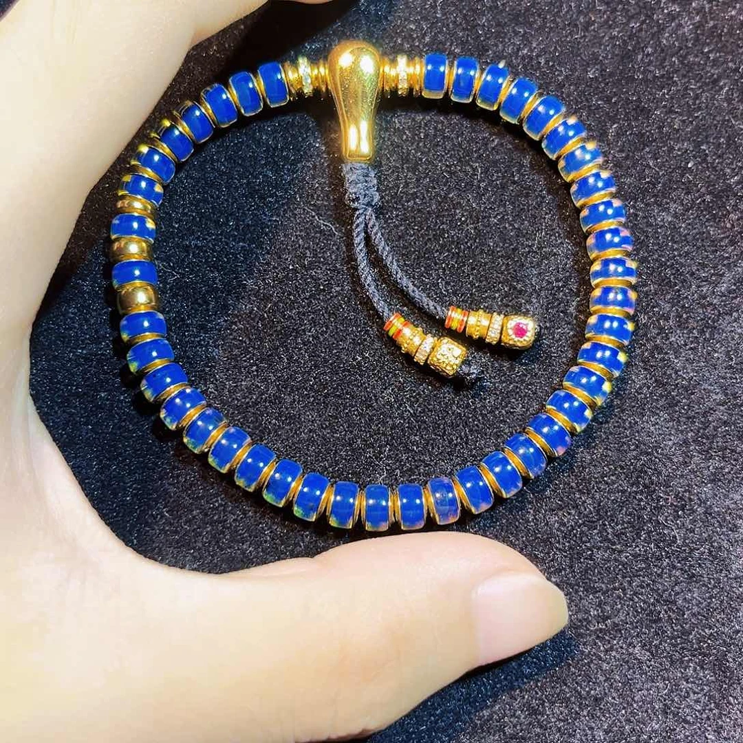 蓝珀银S925镀金镶嵌珠宝奇石6mm