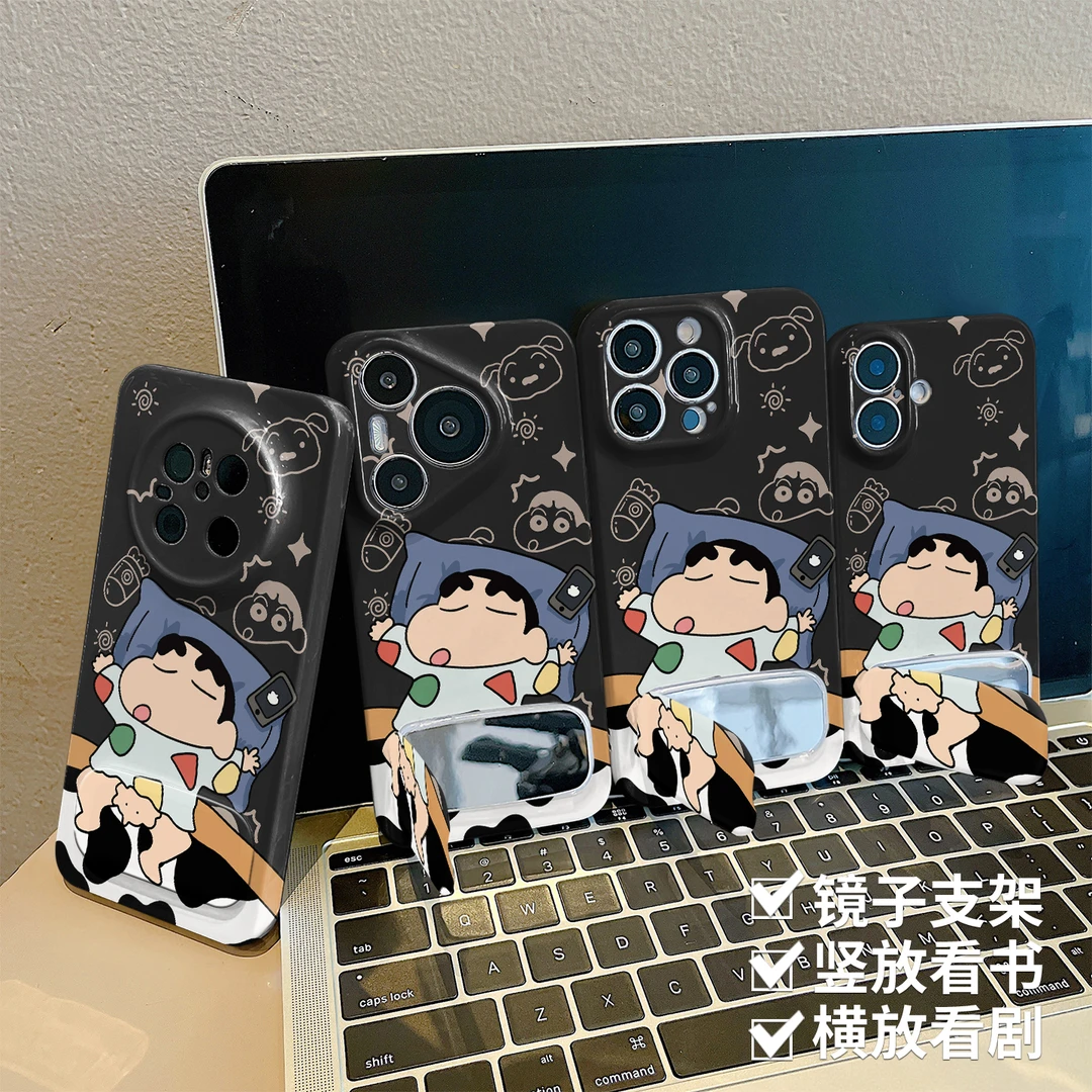 蜡笔小新黑适用苹果菲林手机壳华为vivo小米oppo荣耀全包防摔保护