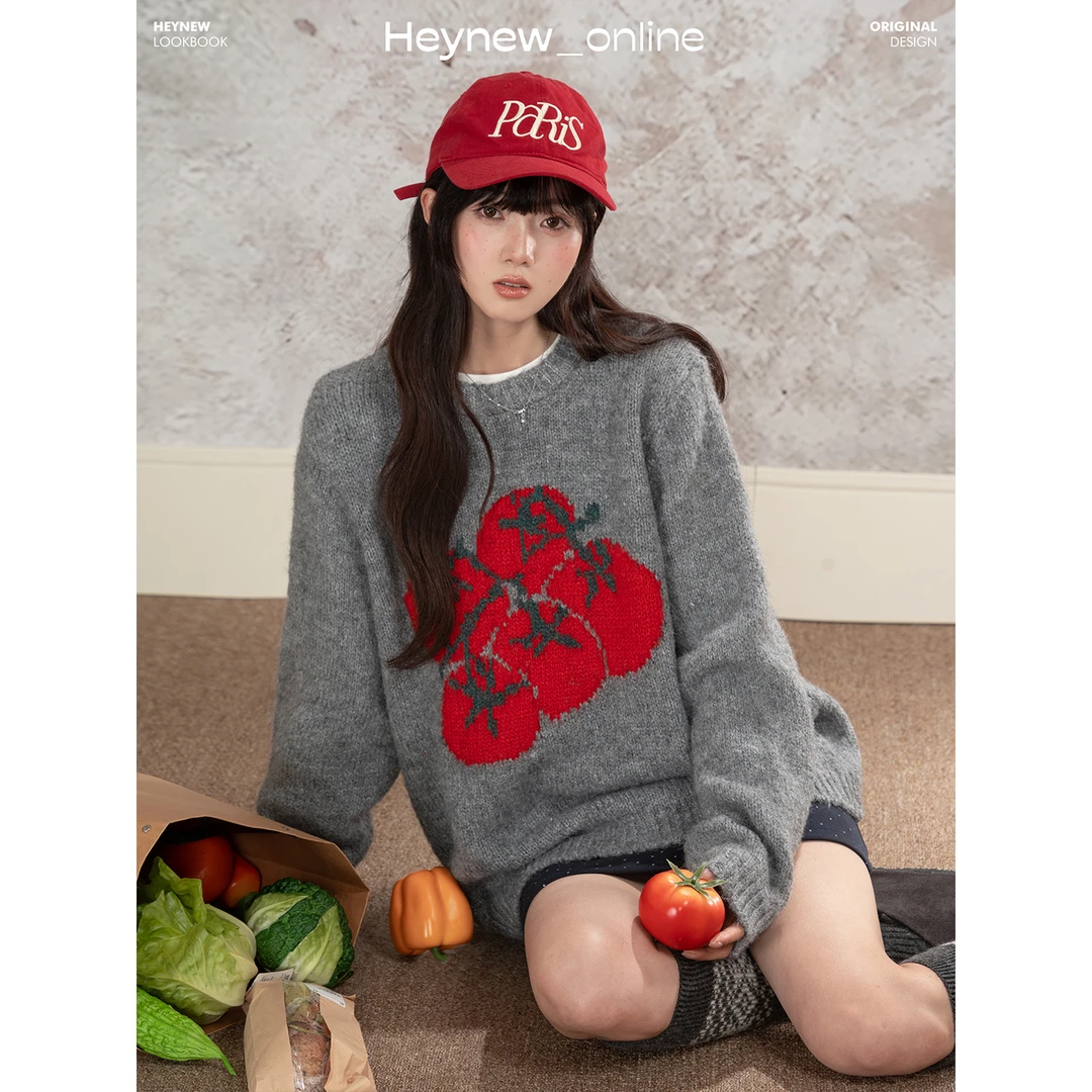 【HEYNEW黑妞】韩系减龄圆领毛衣女秋冬慵懒风软糯显瘦毛衣5Q699