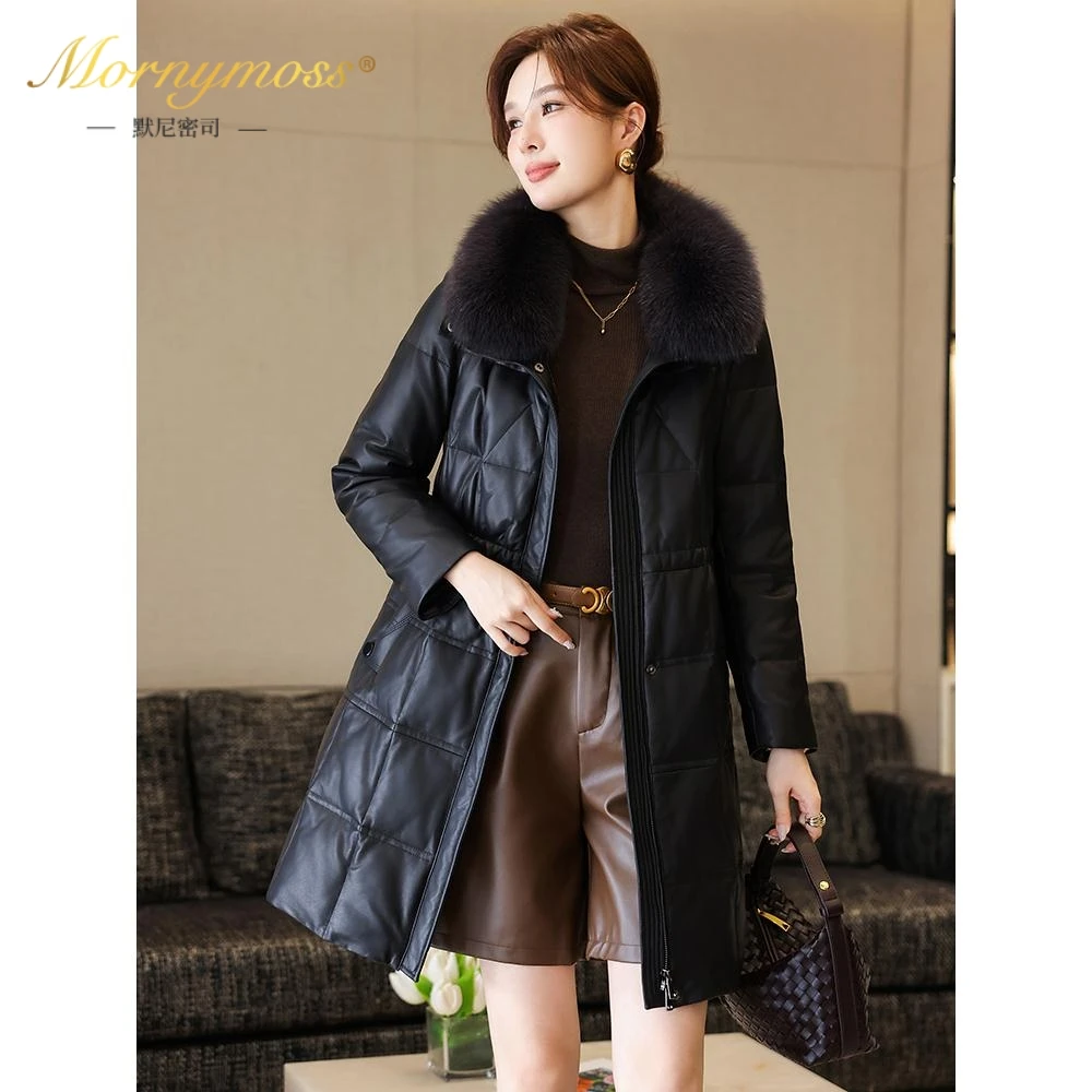 默尼密司品牌绵羊皮羽绒服女冬季修身毛领可拆卸真皮鹅绒服皮衣外