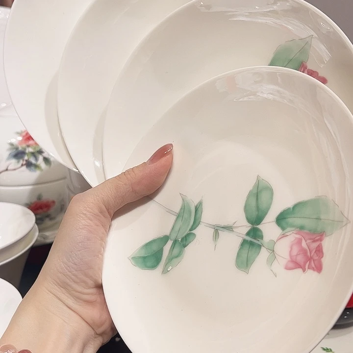 瓷片玫瑰点心盘6寸4个