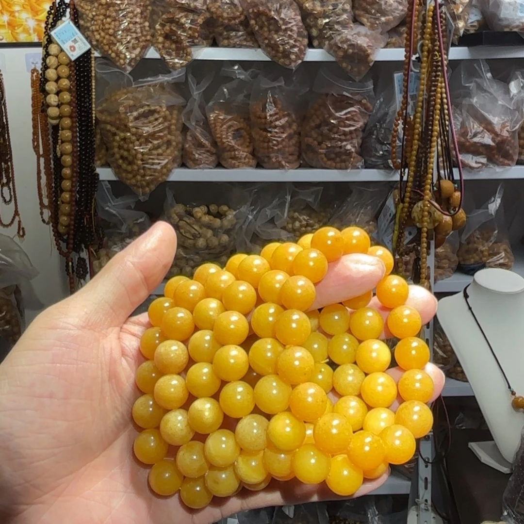 琥珀未镶嵌裸石蜜蜡鸡油黄12手串多样性发一