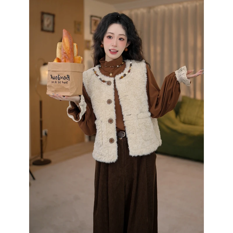 知栀【空山雪迹】秋冬加厚毛毛马甲女保暖百搭外套ZO6347390