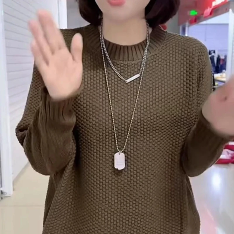 慵懒风毛衣女装2025新款潮春秋季复古纯色长袖针织打底洋气上衣