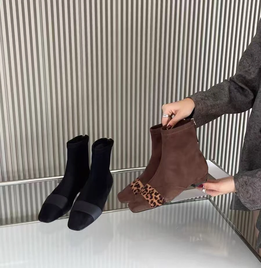 秋冬新款韩版通勤瘦瘦简约粗跟裸靴短靴75-8396(加绒)