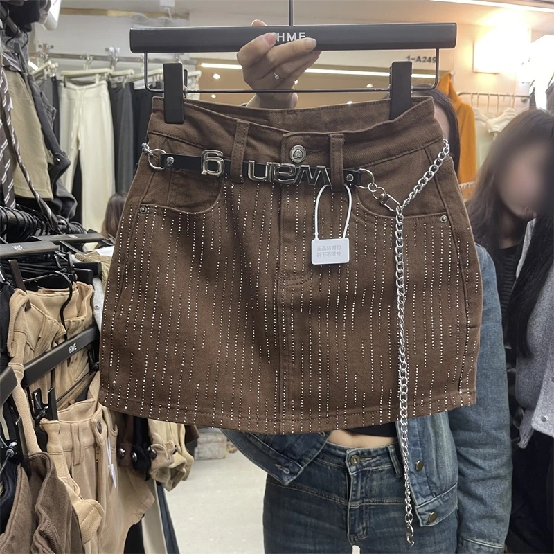 美式街头复古风牛仔短裙女2025年秋季新款重工烫钻洋气辣妹半身裙