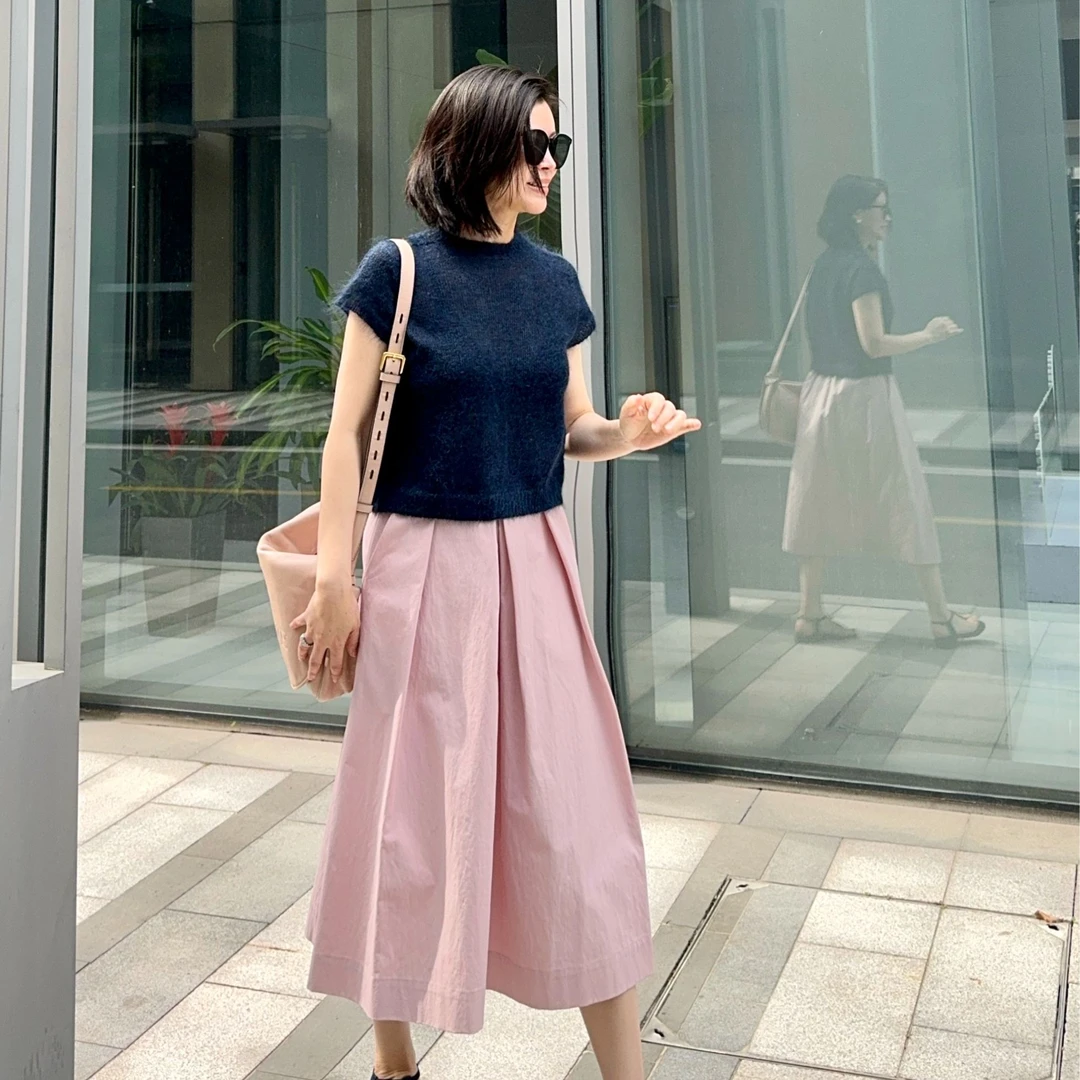 ZZ·DANGDANG【法式优雅】春款中长款高腰粉色花苞伞裙浪漫13325068