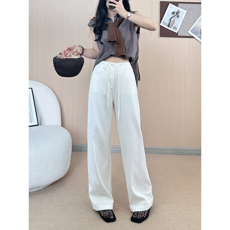 【华总高定】拾风•夏季冰肤柔白色裤子系列休闲拖地牛仔裤新款