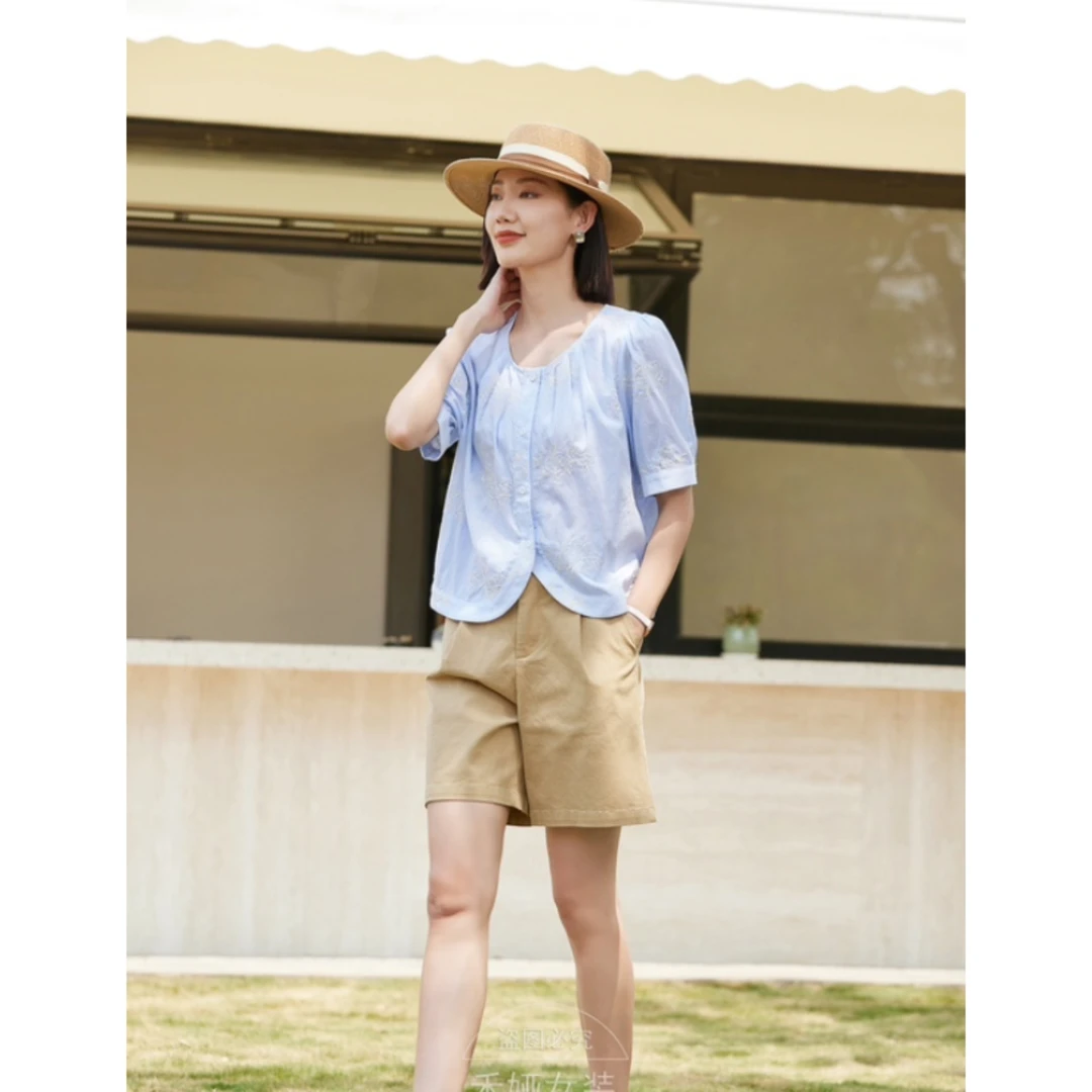 希茜9212 春夏气质穿搭时尚百搭圆领女衬衫