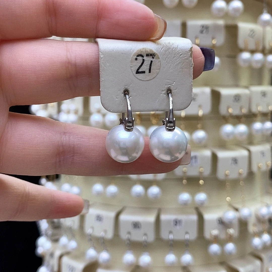 耳饰银S925镶嵌淡水珍珠