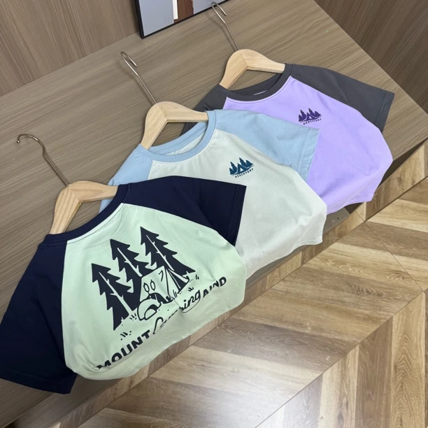 圆领夏季印花儿童拼接插肩袖上衣短袖中大童男童女童休闲t恤