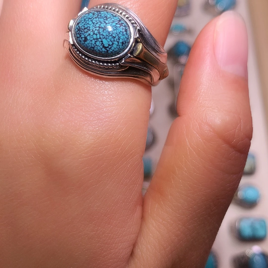 绿松石银S925镶嵌戒指