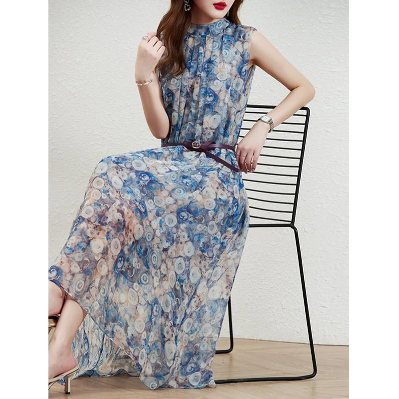 VONSRMAN连衣裙女夏季25新款印花杭州洋气收腰系带过膝长款