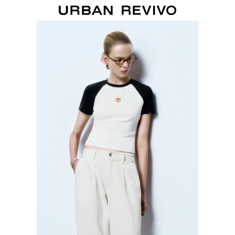 UR2025春季新款女装撞色插肩袖趣味印花短袖T恤UYY450102