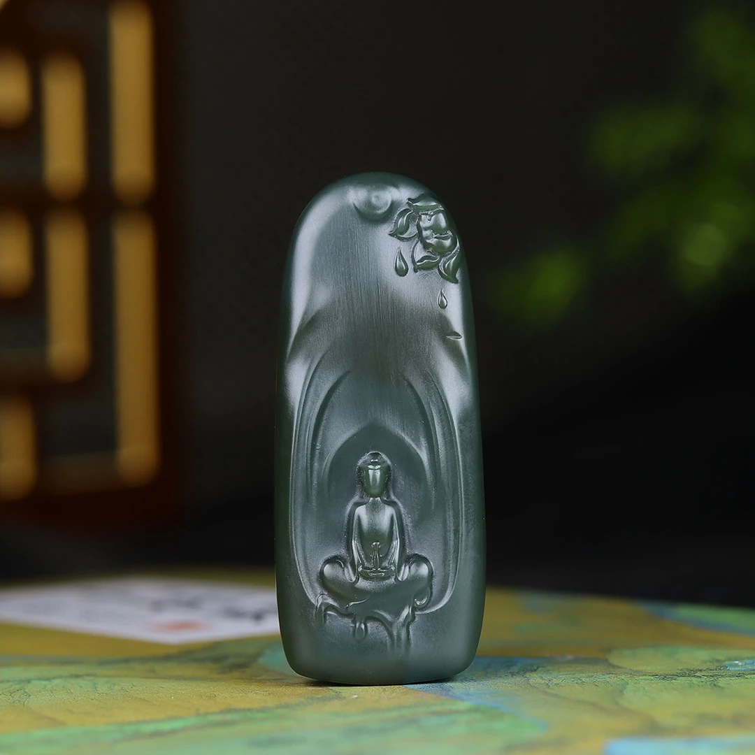 103125和田玉青玉悟道挂件