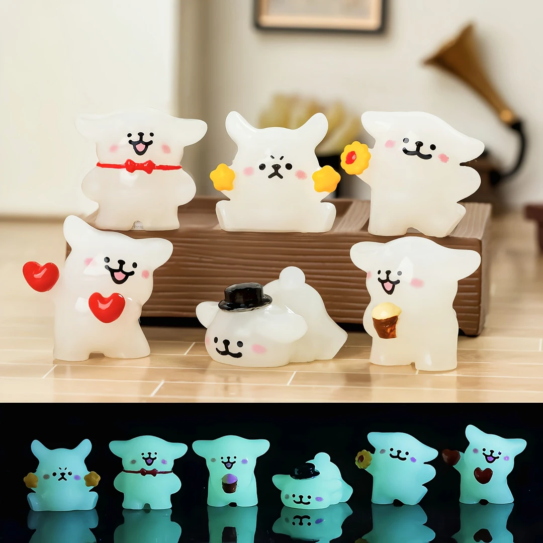 可爱夜光线条小狗卡通小狗装饰品手工diy饰品配件车载桌面小摆件