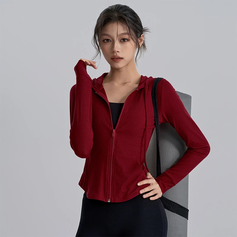 健身休闲连帽瑜伽服弹力修身显瘦夹克户外跑步春秋运动外套女长袖