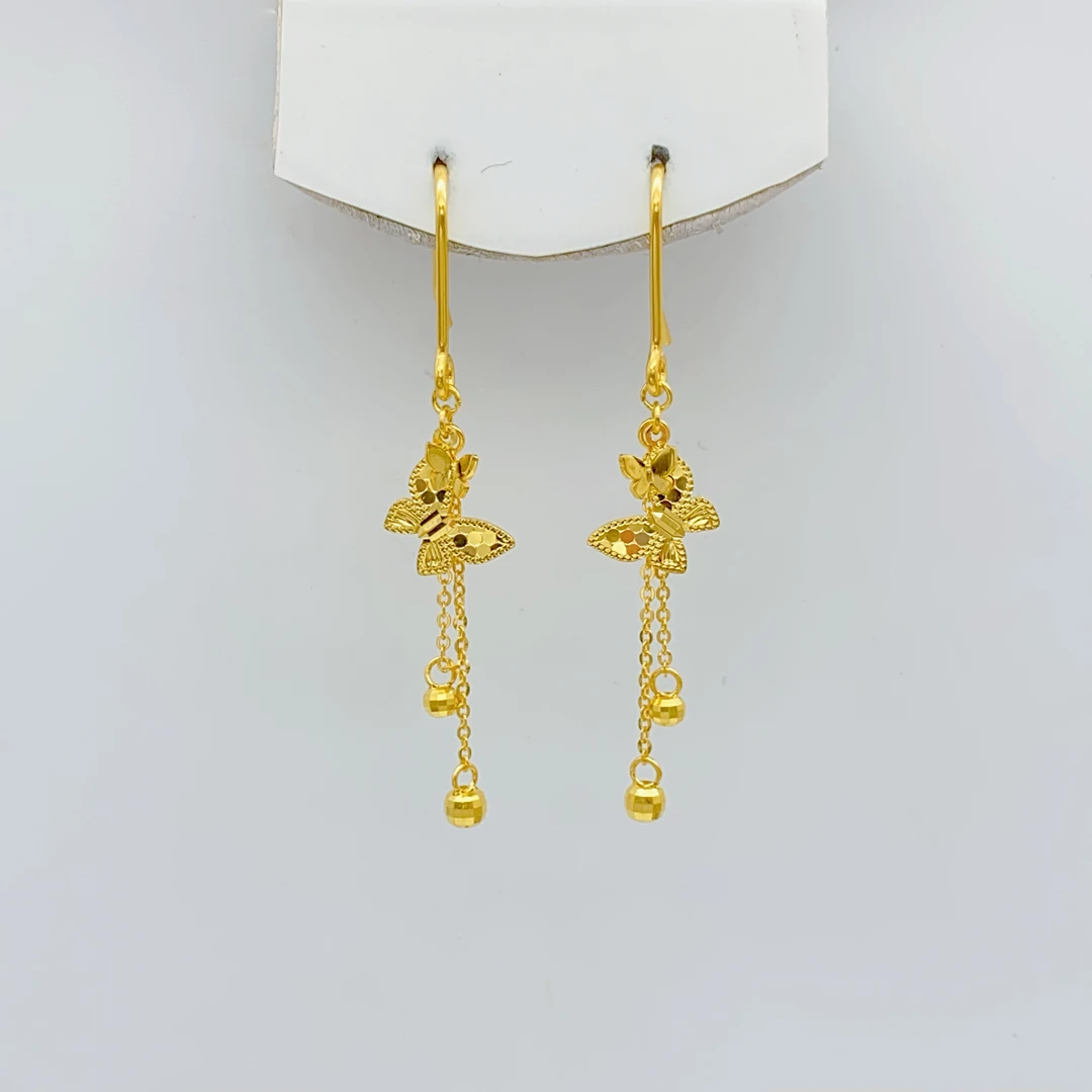 老庙黄金2 足金 精工5G工艺 碎碎冰蝴蝶流苏 耳钩 2.66克