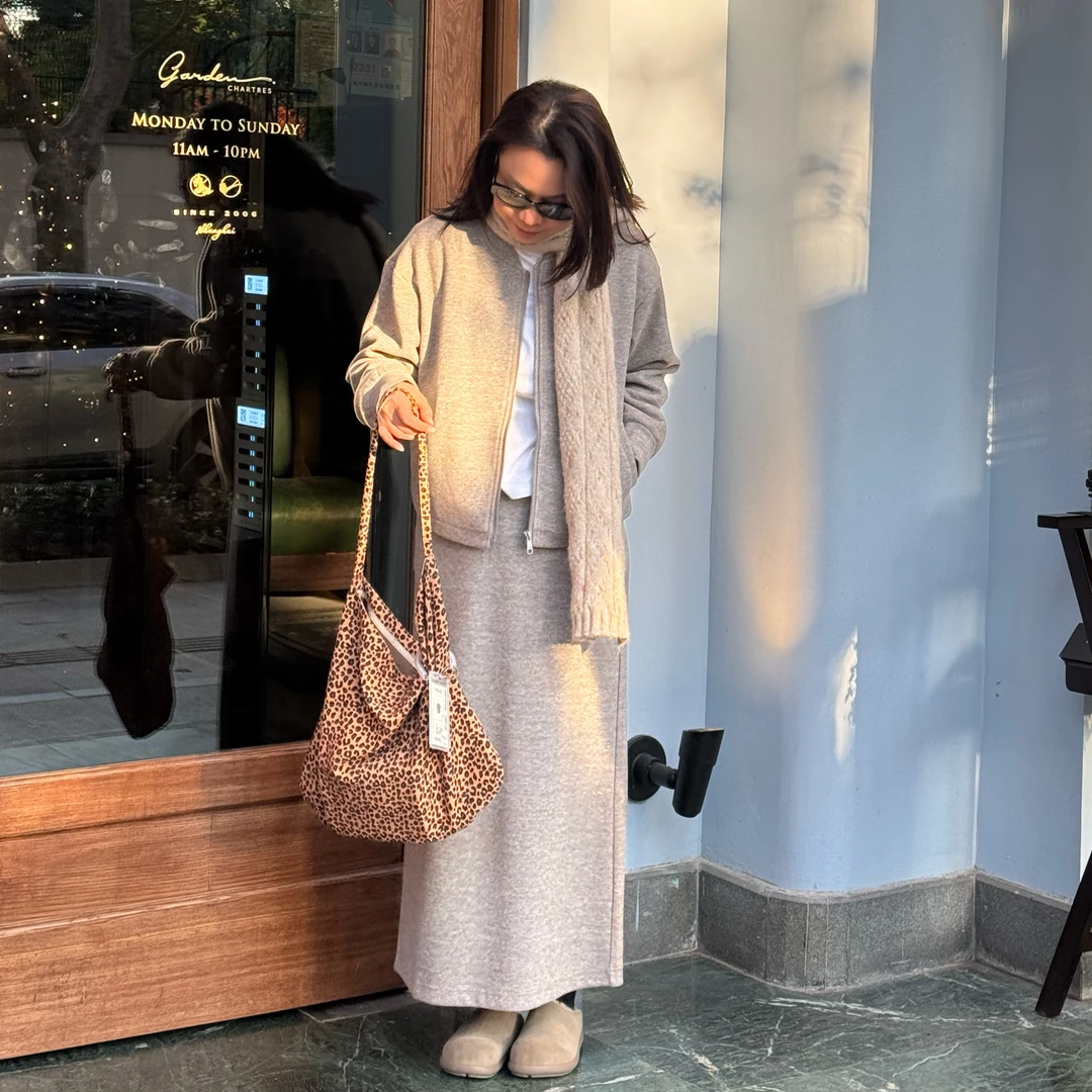 Ms.Qnn“棒球套装”保暖羊毛混纺棒球衫夹克半裙套装 37S1927 Q姐