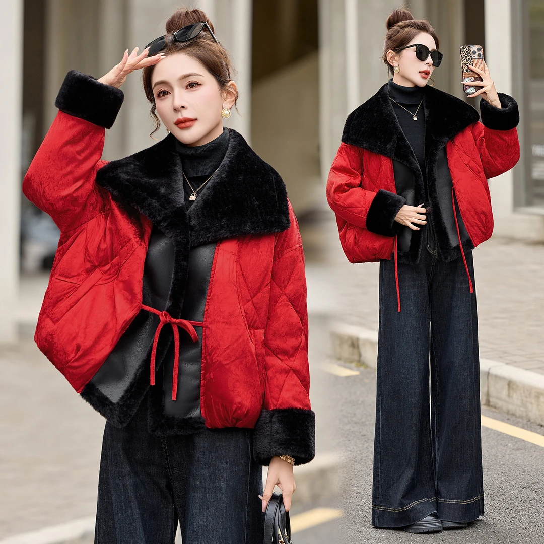 时尚翻领常规新中式女复古白鸭绒羽绒服外套2025秋冬新款宽松百搭