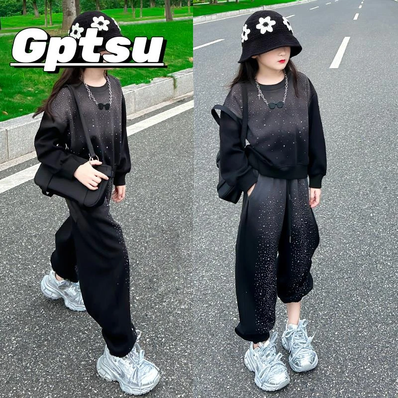 GPTSu女童套装2025年新款时髦炸街儿童女孩衣服女大童卫衣运动服