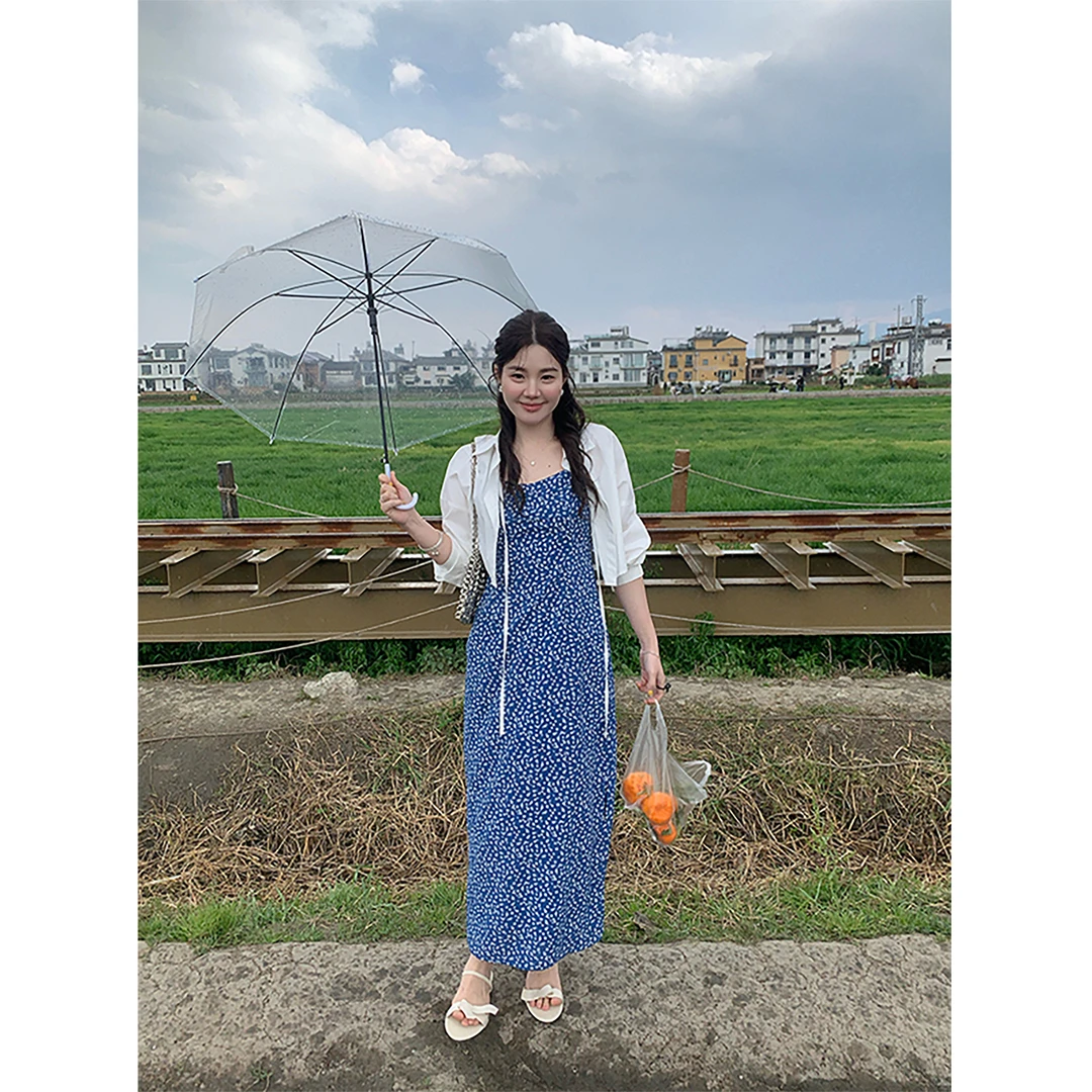 火 火火【满天星】韩系蓝色碎花吊带连衣裙L29844HH51