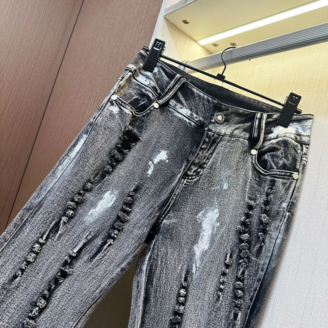 奶酷墨莉 美式复古气质微喇牛仔裤-YL016